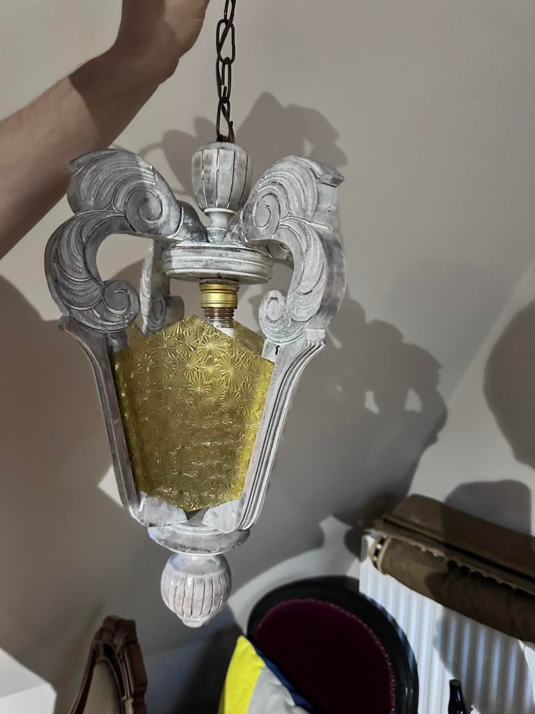 Luster met figuurglas, Ophalen, Gebruikt, Glas, Antiek