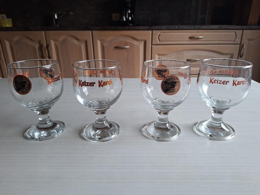 4 Keizer Karel bierglazen, Verzamelen, Ophalen of Verzenden, Zo goed als nieuw, Bierglas