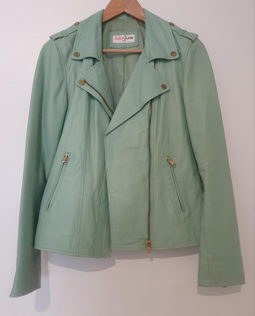 Muntgroene lederen vest Julia June, Kleding | Dames, Maat 42/44 (L), Ophalen of Verzenden, Julia June, Gedragen