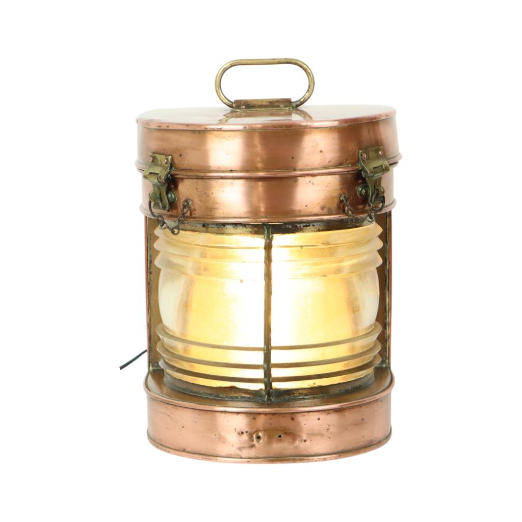 Grote Antieke Scheepslamp Lantaarn Rood Koper Memorabilia, Antiek en Kunst, Ophalen of Verzenden