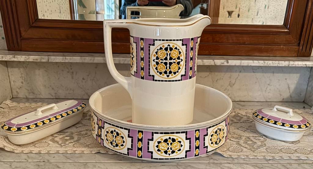 Boch Frères Keramis Art Deco toiletset – ca. 1930 – compleet, Enlèvement