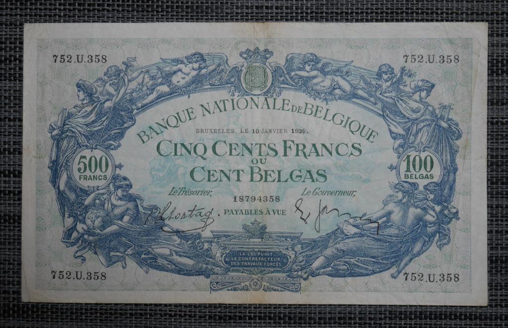 Bankbiljet 500 Francs België 10.01.39, Postzegels en Munten, Bankbiljetten | België, Ophalen of Verzenden, Setje