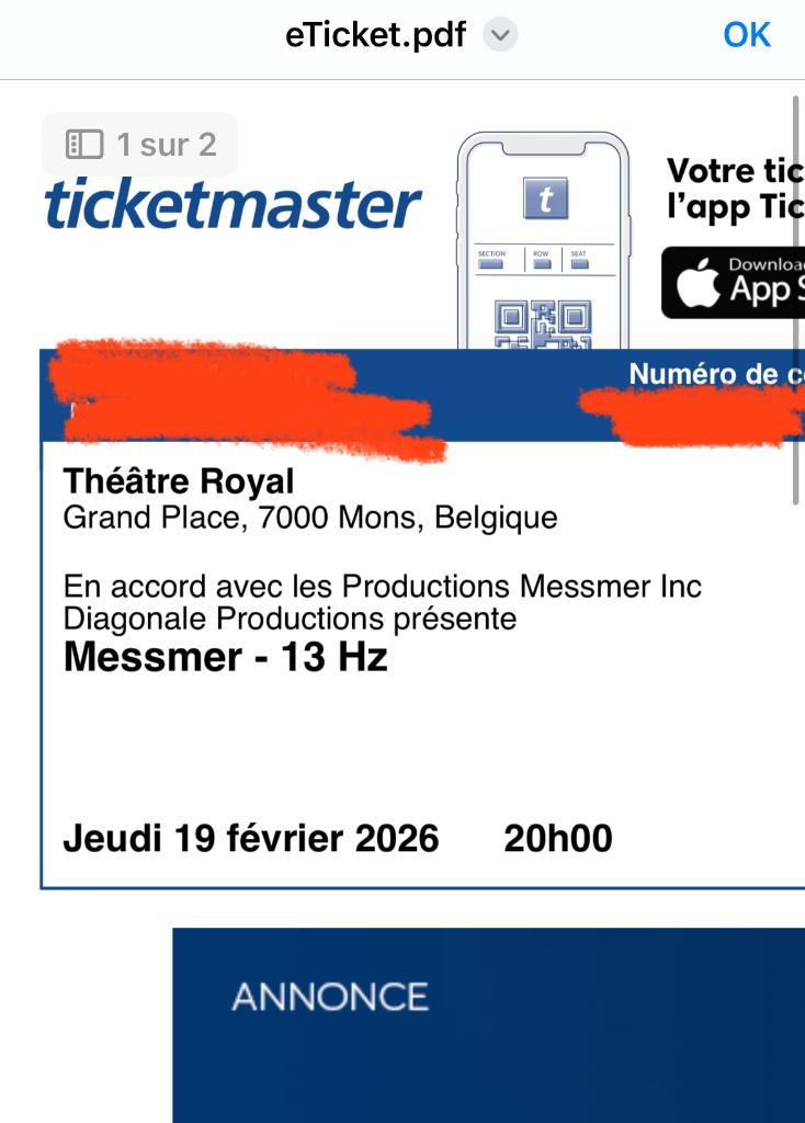 Ticket spectacle Messmer, Tickets & Billets, Deux personnes, Février