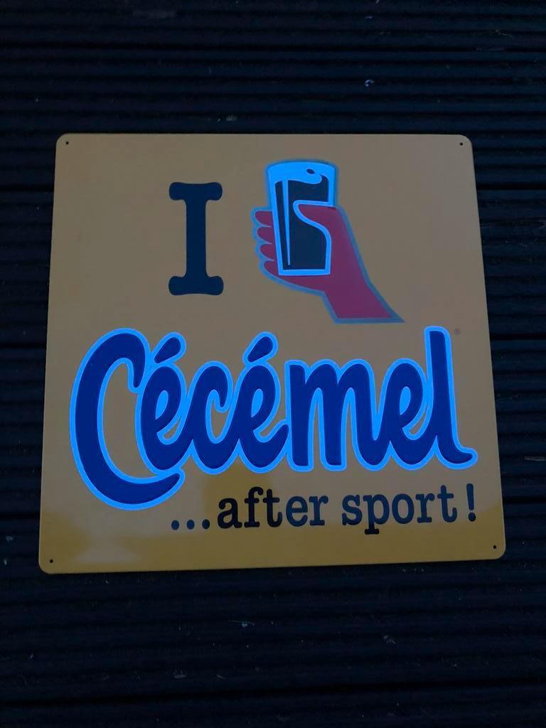 CECEMEL reclamebord blik met reliëf, Verzamelen, Merken en Reclamevoorwerpen, Ophalen of Verzenden, Zo goed als nieuw, Reclamebord