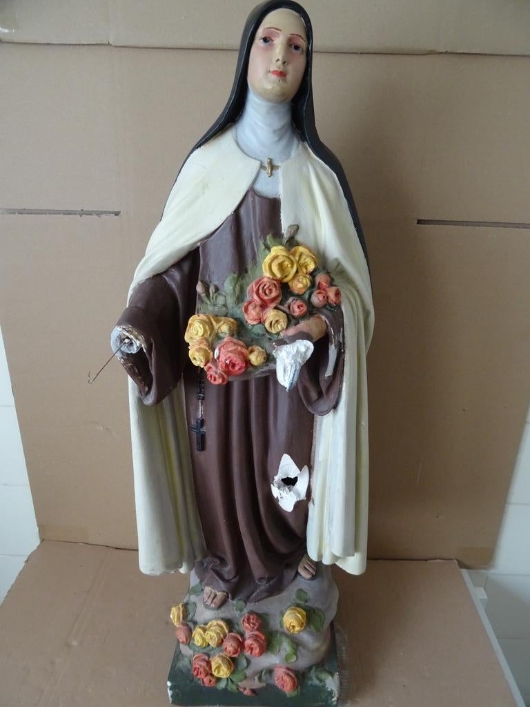 Groot antiek beeld Heilige Theresia van Lisieux 80cm gips, Ophalen of Verzenden