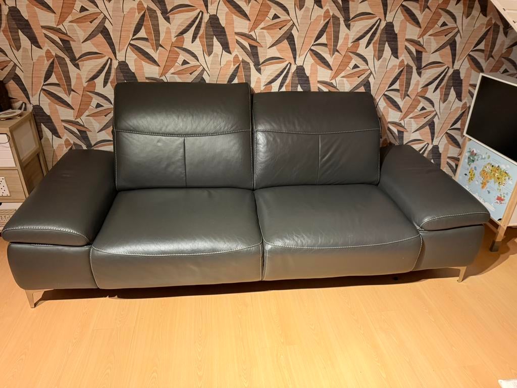 Salon en cuir gris anthracite 3+2 personnes, Autres dimensions, Banc droit, Comme neuf, Enlèvement