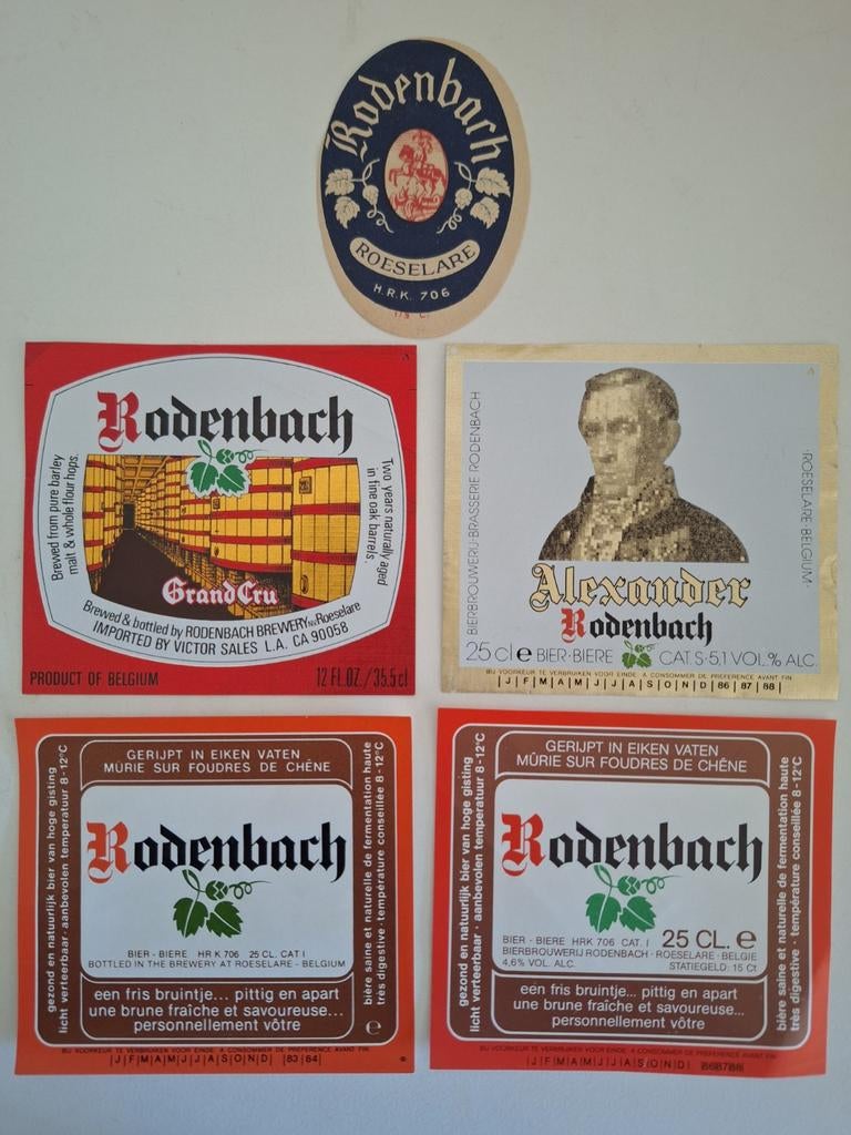 5x bieretiketten brouwerij Rodenbach Roeselare, Verzamelen, Biermerken, Ophalen of Verzenden