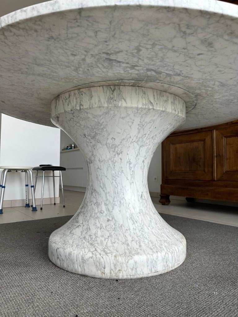 prachtige massief wit Arabescato marmer eettafel diam.140 cm, Ophalen, Overige materialen, Massief wit Arabescato marmer, Rond
