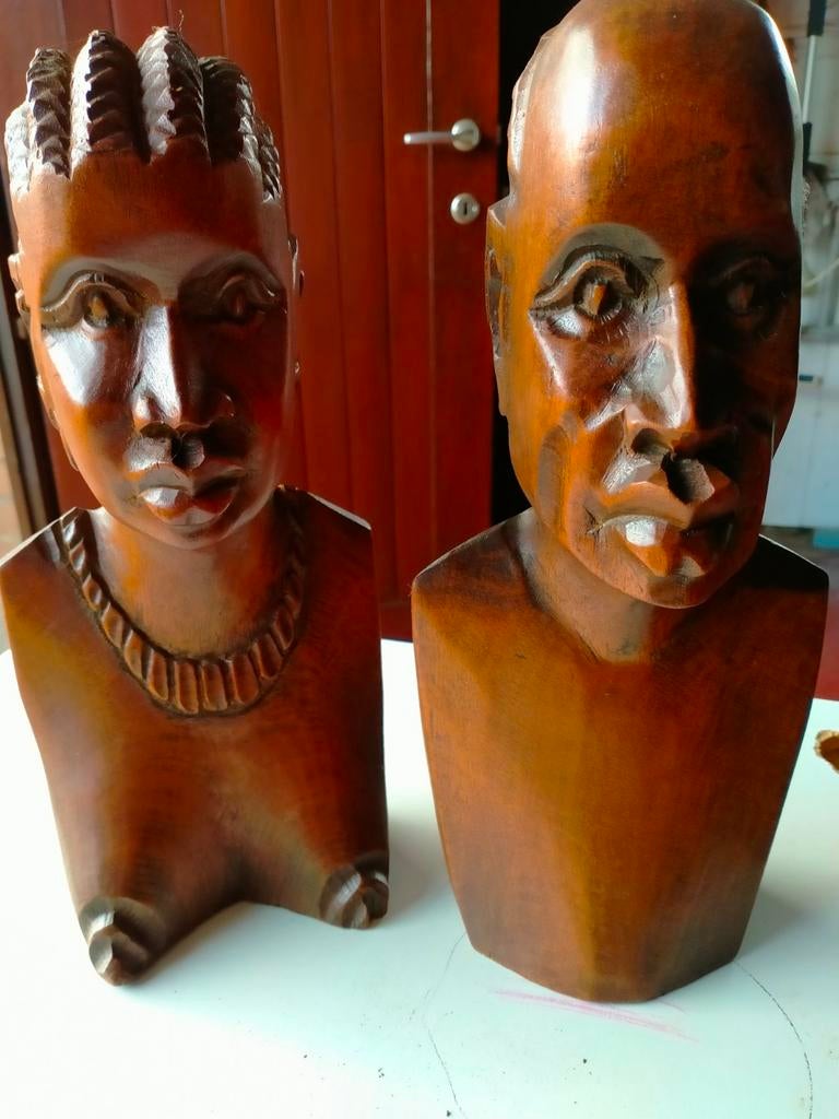 Lot van 2 zware beelden hout, Enlèvement, Comme neuf