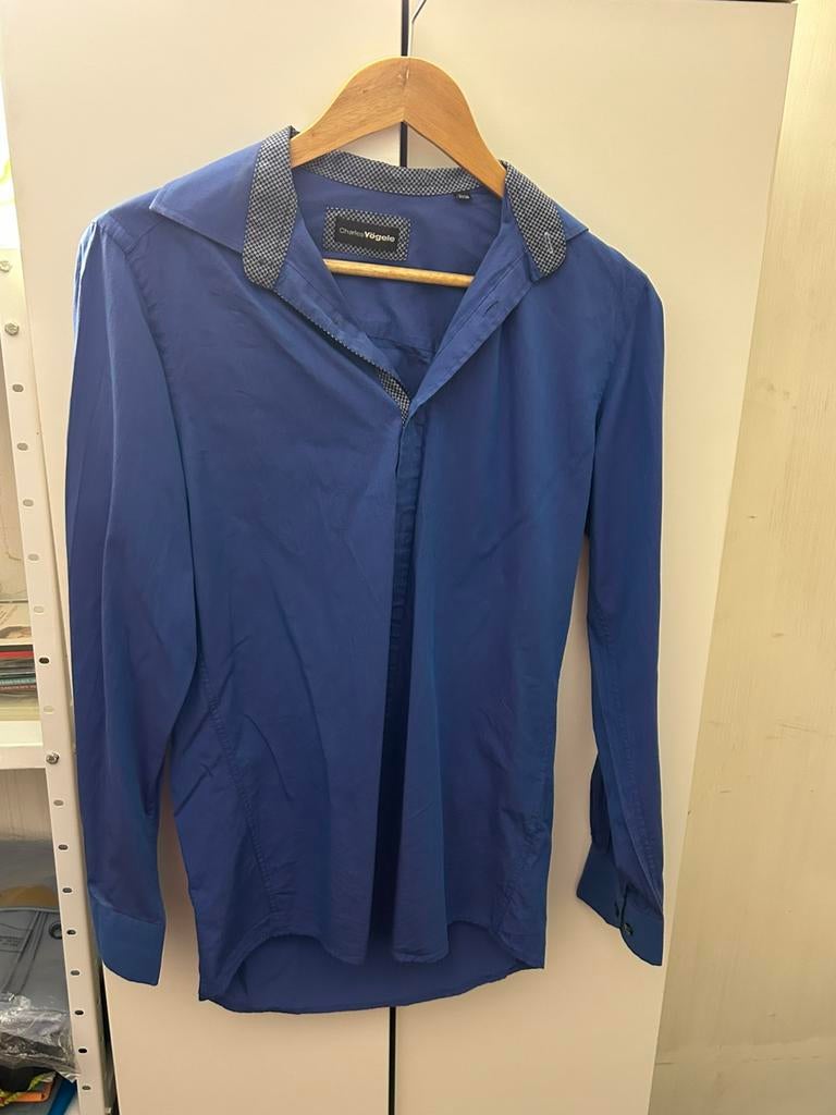 Blauw heren hemd met lange mouwen, Ophalen, Zo goed als nieuw, Blauw, Halswijdte 38 (S) of kleiner