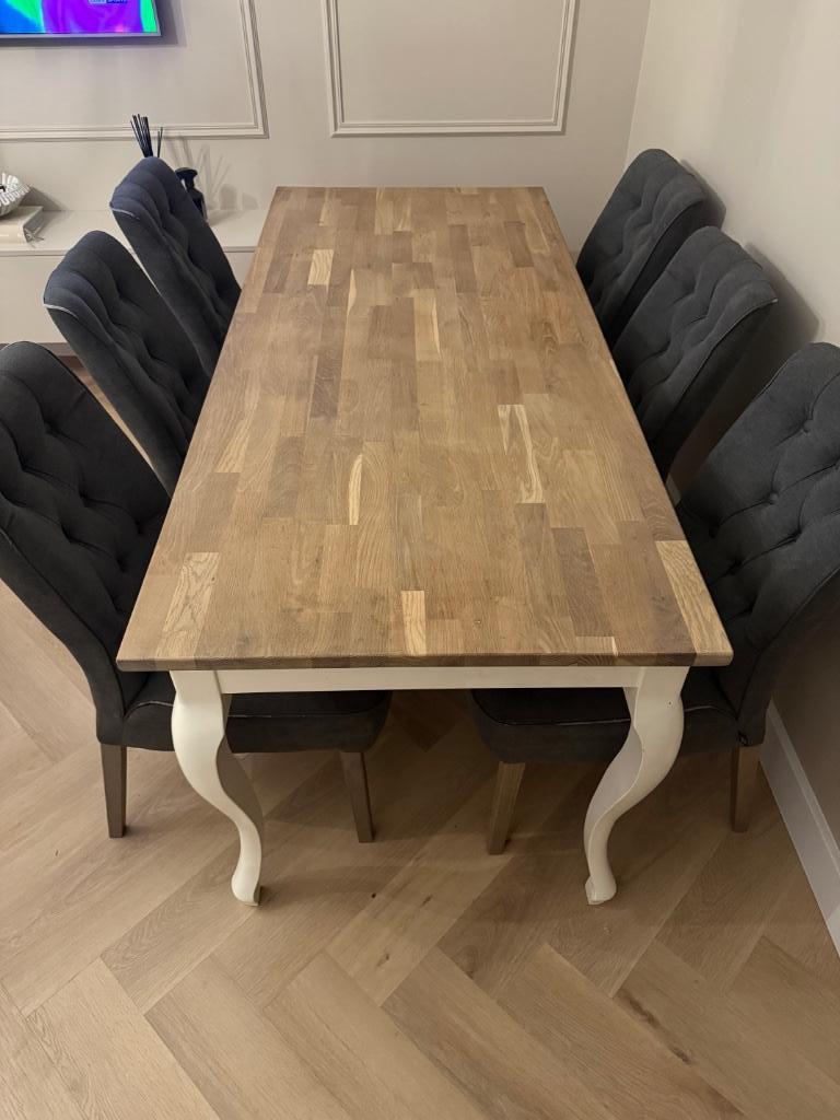 Eettafel en 6 stoelen, Huis en Inrichting, Tafels | Eettafels, Ophalen, Gebruikt, 50 tot 100 cm, Vijf personen of meer