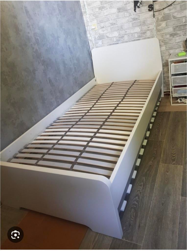 Lit 1 personne avec tiroirs de rangement, Maison & Meubles, Enlèvement, Blanc