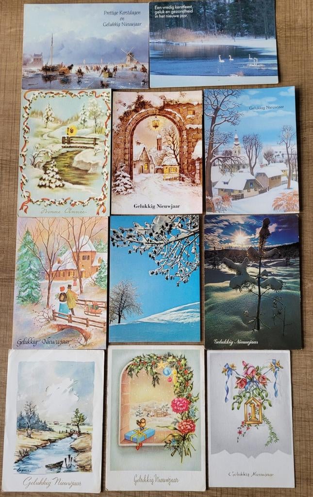 20 oude, verschillende postkaarten: Kerst en Nieuwjaar, Ophalen of Verzenden, Gelopen, Feest(dag)