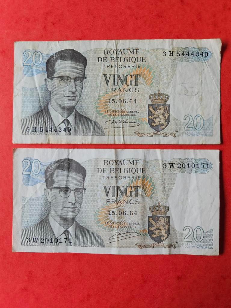 2 x 20 francs België set 1964 jaar, Ophalen of Verzenden, België, Setje