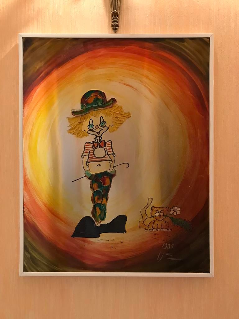 CLOWNSCHILDERING, UNIEKE RELIËFSCHILDERING, Antiek en Kunst, Kunst | Schilderijen | Abstract