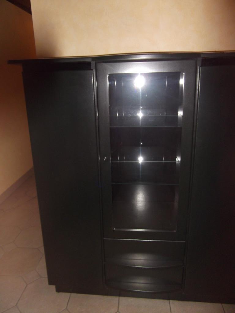 Moderne kast donker blauw/zwart gelakt , 3 deuren ,2 laden, 25 à 50 cm, Comme neuf, 100 à 150 cm, Verre