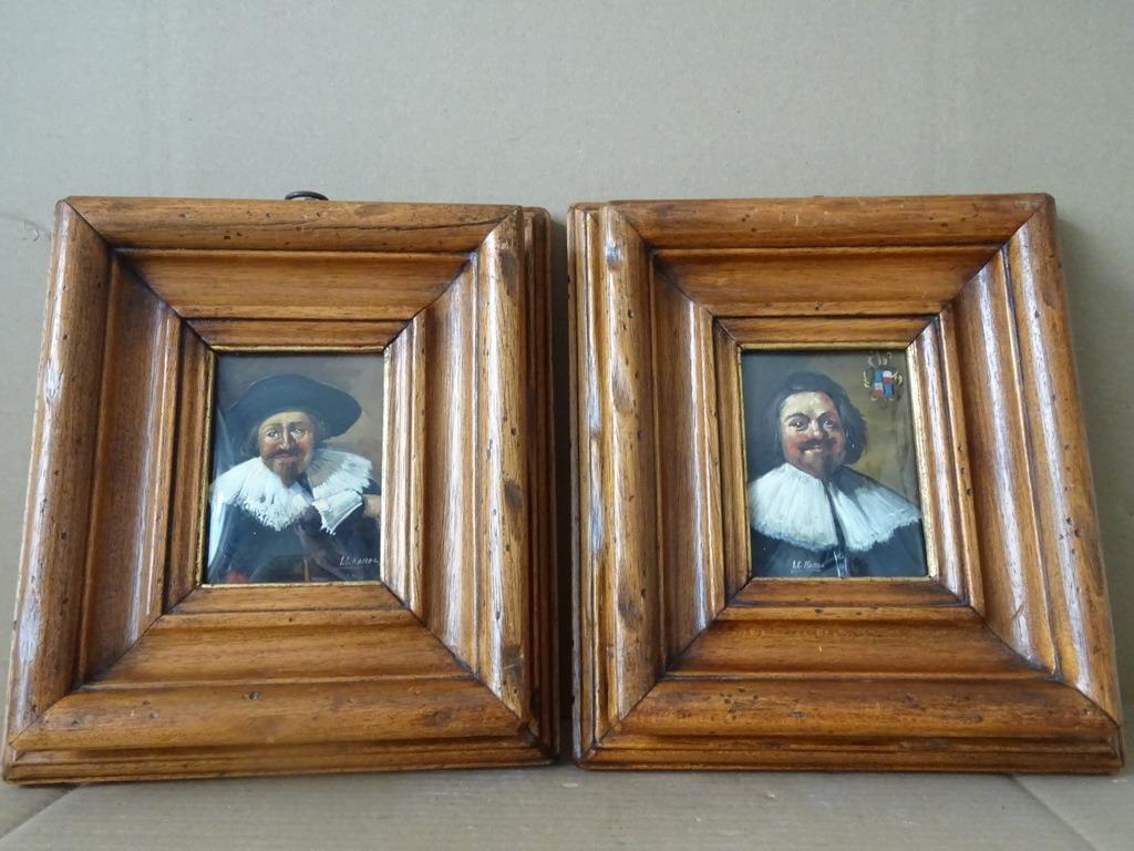 Miniatuur schilderij naar Frans Hals 24x27cm Italië 1960 set, Antiek en Kunst, Kunst | Schilderijen | Klassiek, Achter glas, Doek