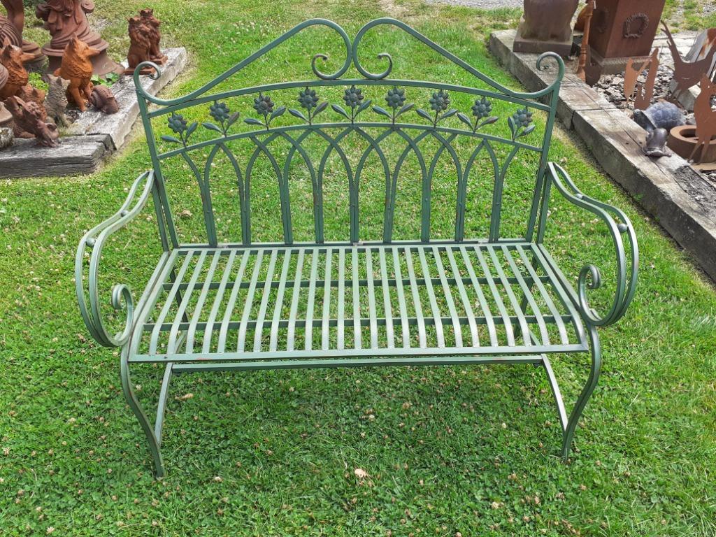 SUPERBE BANC DE JARDIN EN FER FORGE PATINE DECOR FLORAL, Enlèvement, Neuf, Métal