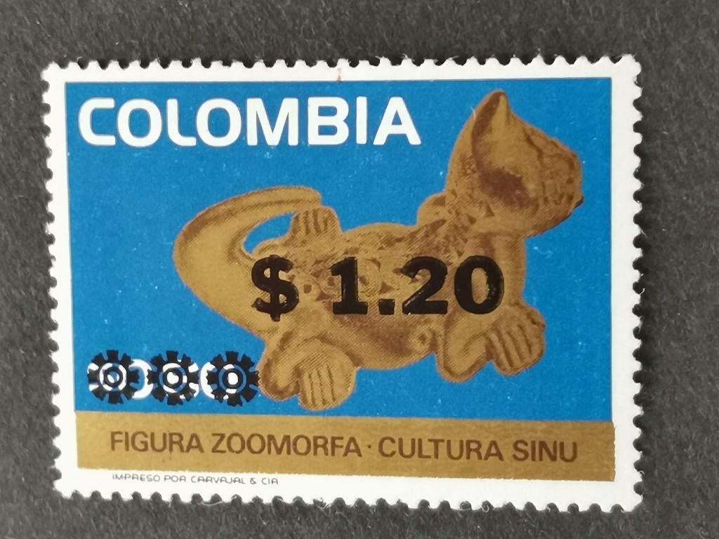 Colombia 1975 - Pre Colombiaanse kunst - met opdruk *, Ophalen of Verzenden, Postfris, Zuid-Amerika