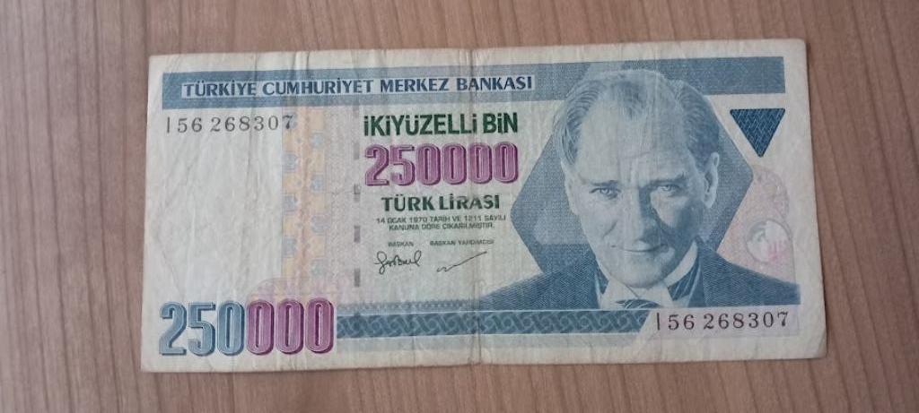 Oud briefje van 250 000 Turkse Lira, Postzegels en Munten, Ophalen of Verzenden, Zuid-Azië, Los biljet