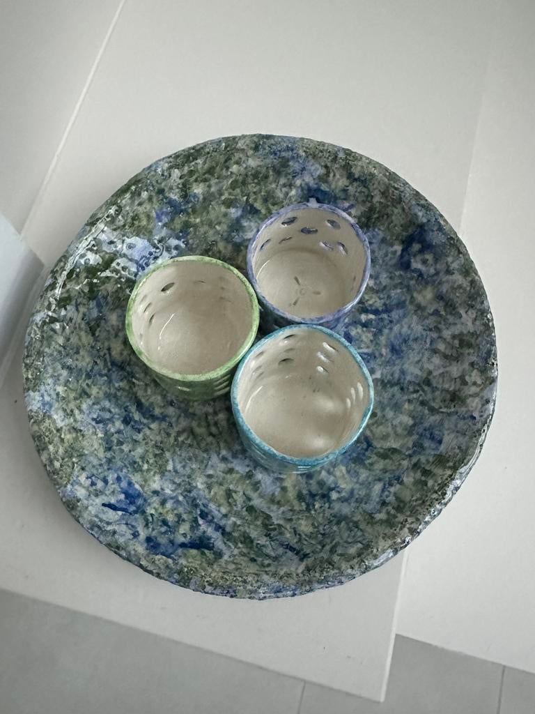 Keramieke schaal en 3 potjes, Neuf, Enlèvement ou Envoi, Rond, Porcelaine ou Céramique