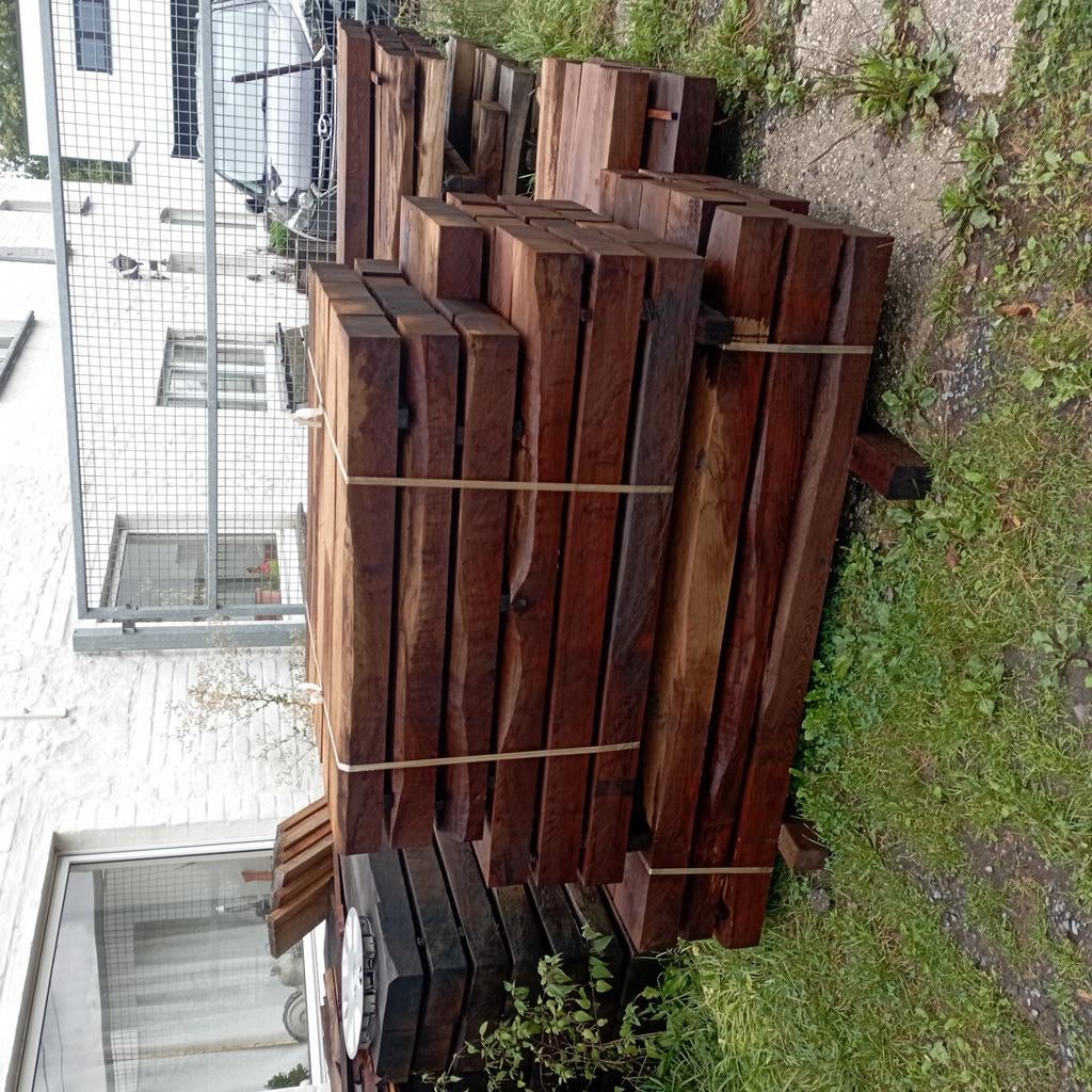Traverses en chêne traité 10 par 20 cm neuve., Jardin & Terrasse, Poteaux, Poutres & Planches