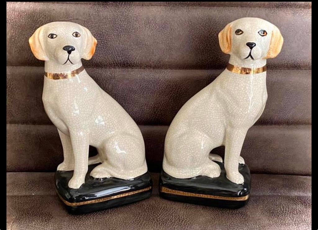SET 2 honden beeldjes Craquelé, Ophalen, Zo goed als nieuw