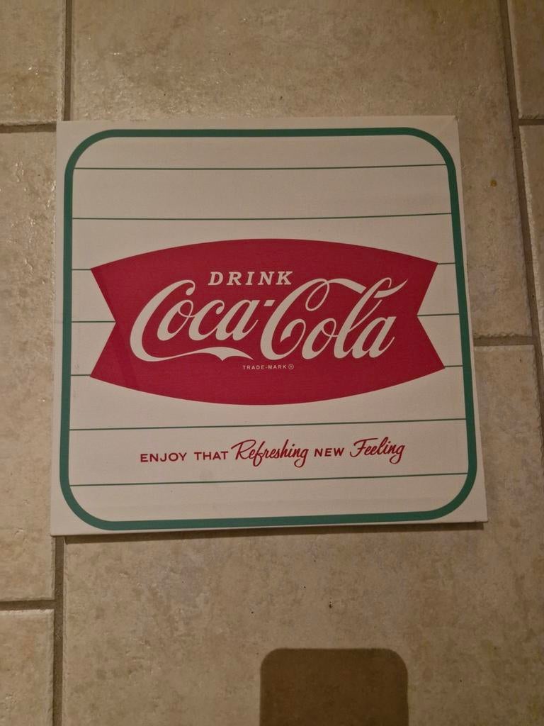 Cadre en toile et bois coca cola blanc, Enlèvement ou Envoi, Comme neuf, Panneau publicitaire