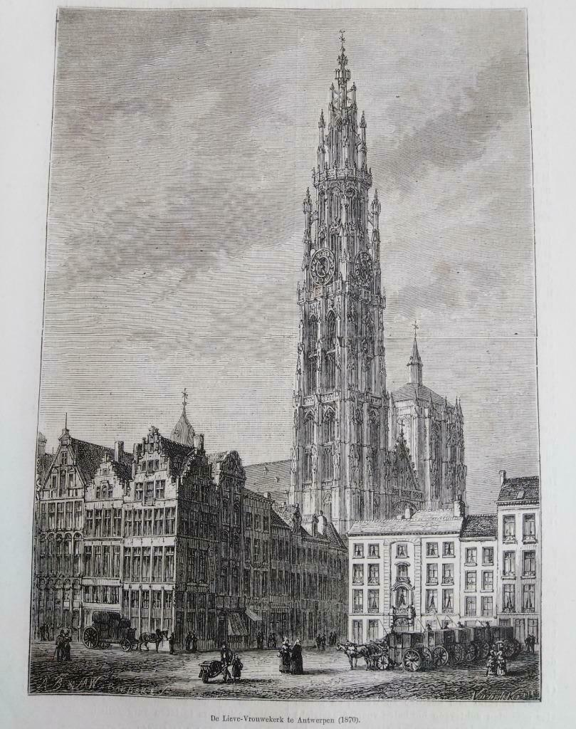 1871 - Antwerpen O.L.V. kathedraal, Antiek en Kunst, Kunst | Etsen en Gravures, Ophalen of Verzenden
