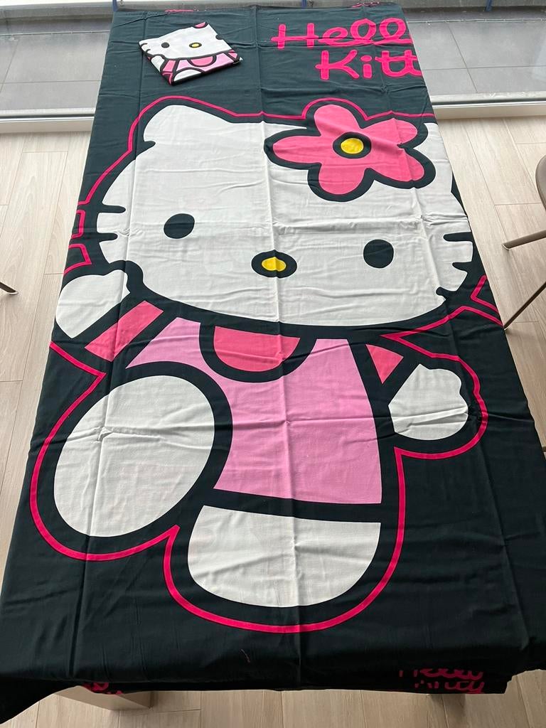 Dekbedovertrek Hello Kitty zwart/roze 1-persoonsbed, Gebruikt, Meisje, Zwart, Dekbedovertrek