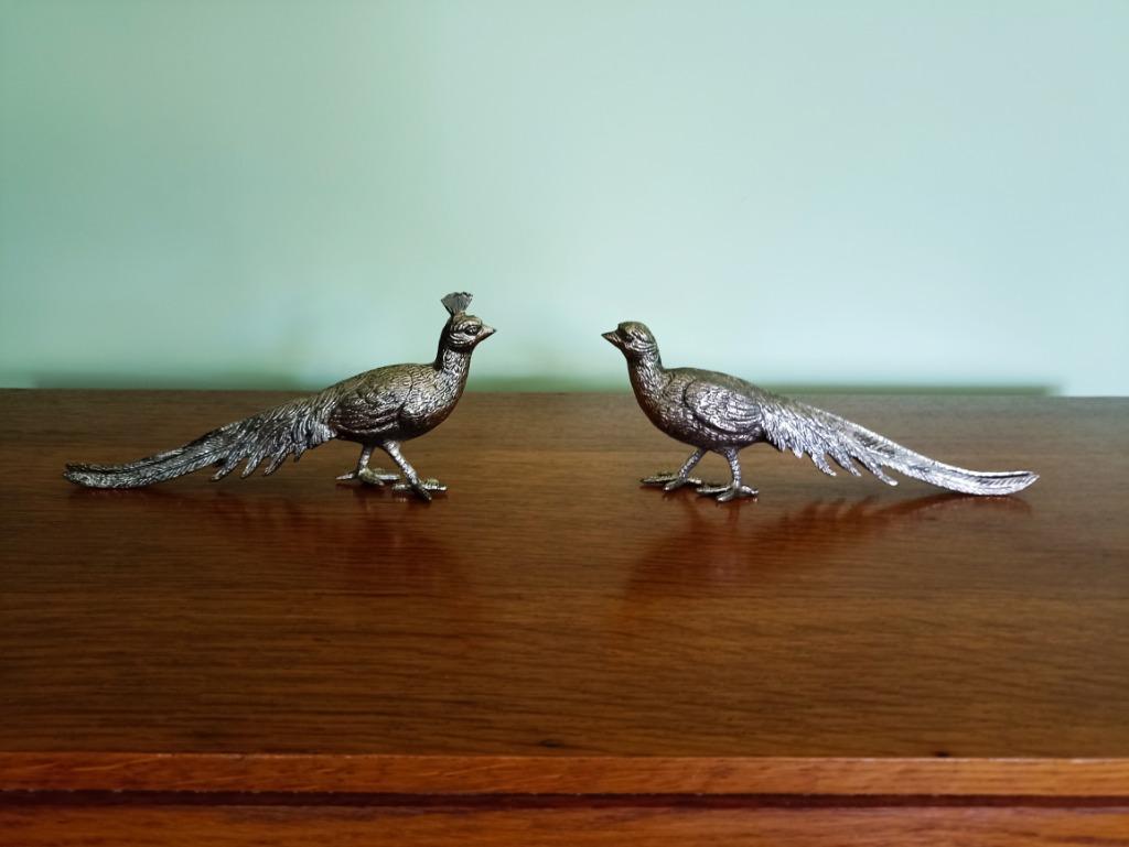 faisans en métal argenté (couple), Antiquités & Art, Enlèvement ou Envoi