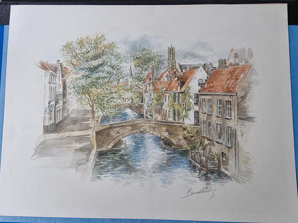 Pen tekening brugge, Ophalen of Verzenden