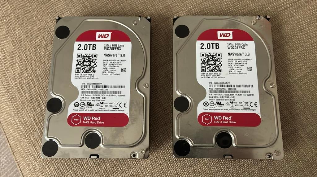 2 Harde Schijven van 2TB WD Red NAS, Ophalen, Intern, Zo goed als nieuw, Desktop