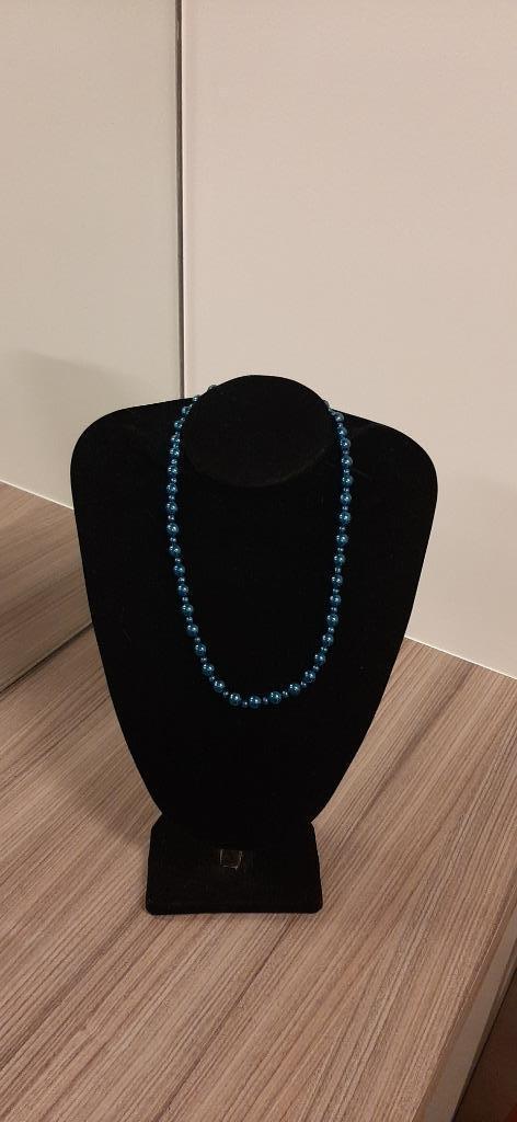 Halsketting glaskralen handgemaakt, Bijoux, Sacs & Beauté, Colliers, Enlèvement ou Envoi, Neuf, Bleu, Autres matériaux