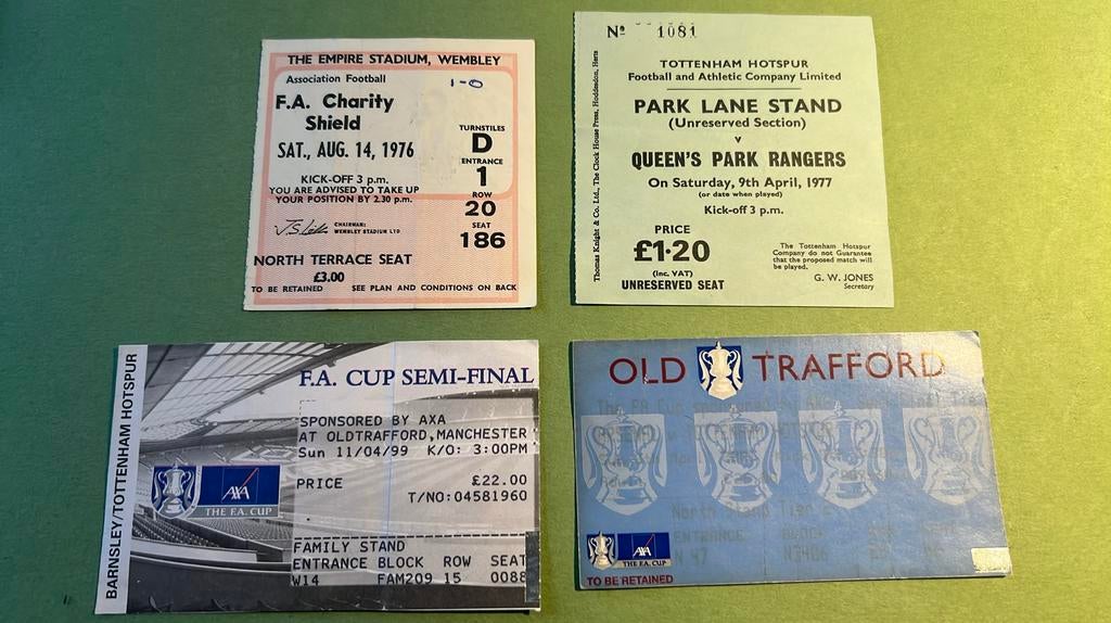 4 tickets Football Angleterre 1976 77 99 2001, Collections, Envoi, Utilisé