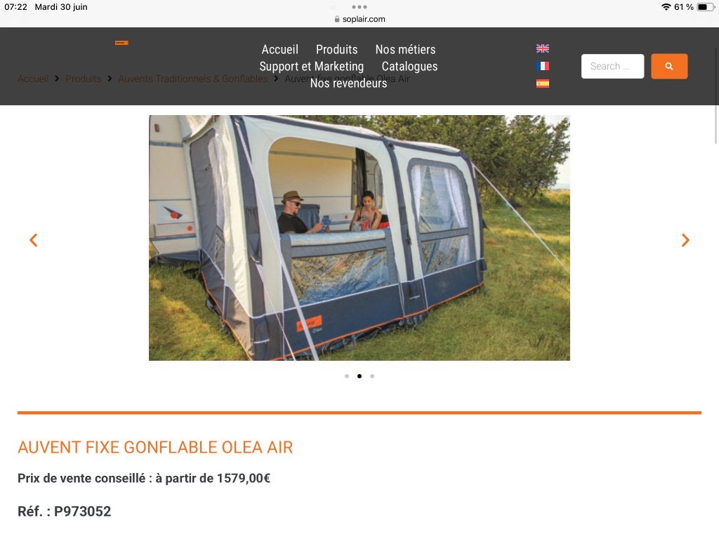 Auvent pour camping car Soplair, Caravanes & Camping, Enlèvement, Comme neuf