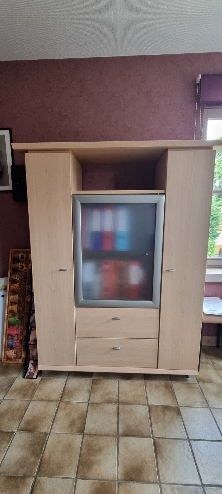 Licht eikenkleurige houten kledingkast met een glazen deur, Huis en Inrichting, Kasten | Vitrinekasten, Ophalen, Eikenhout