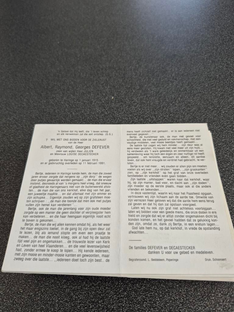 Bidprentjes Hillegem, Enlèvement ou Envoi