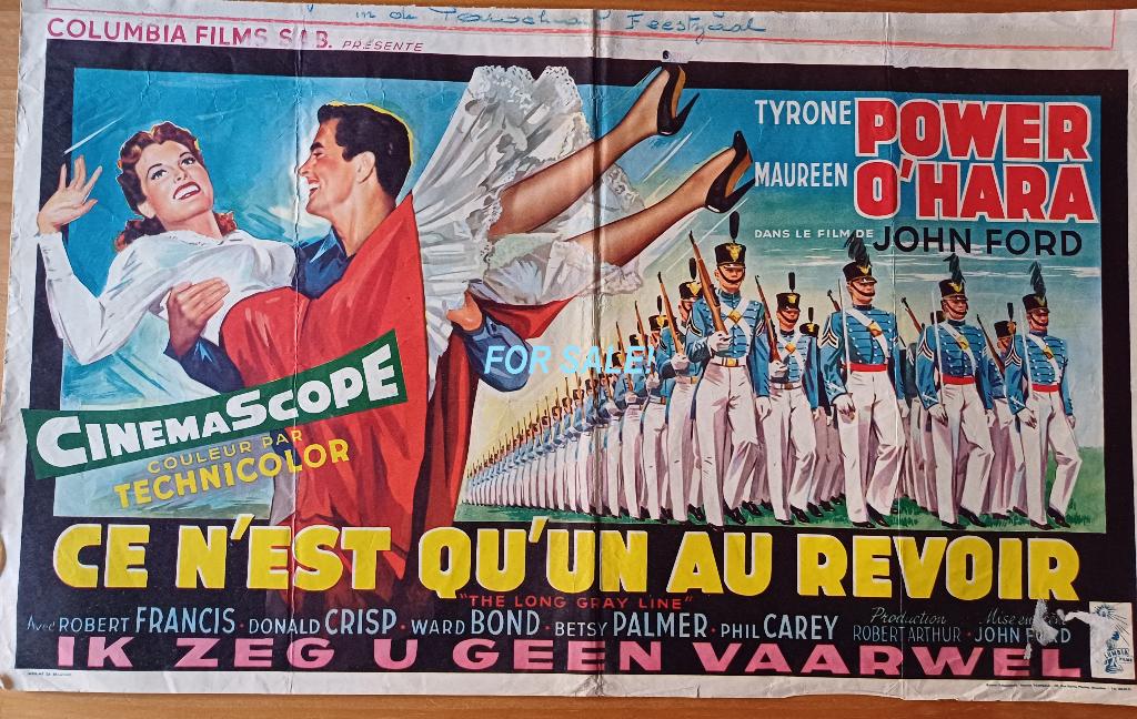Belgische affiche van "The long gray line", Gebruikt, Rechthoekig Liggend, Ophalen of Verzenden, A1 t/m A3