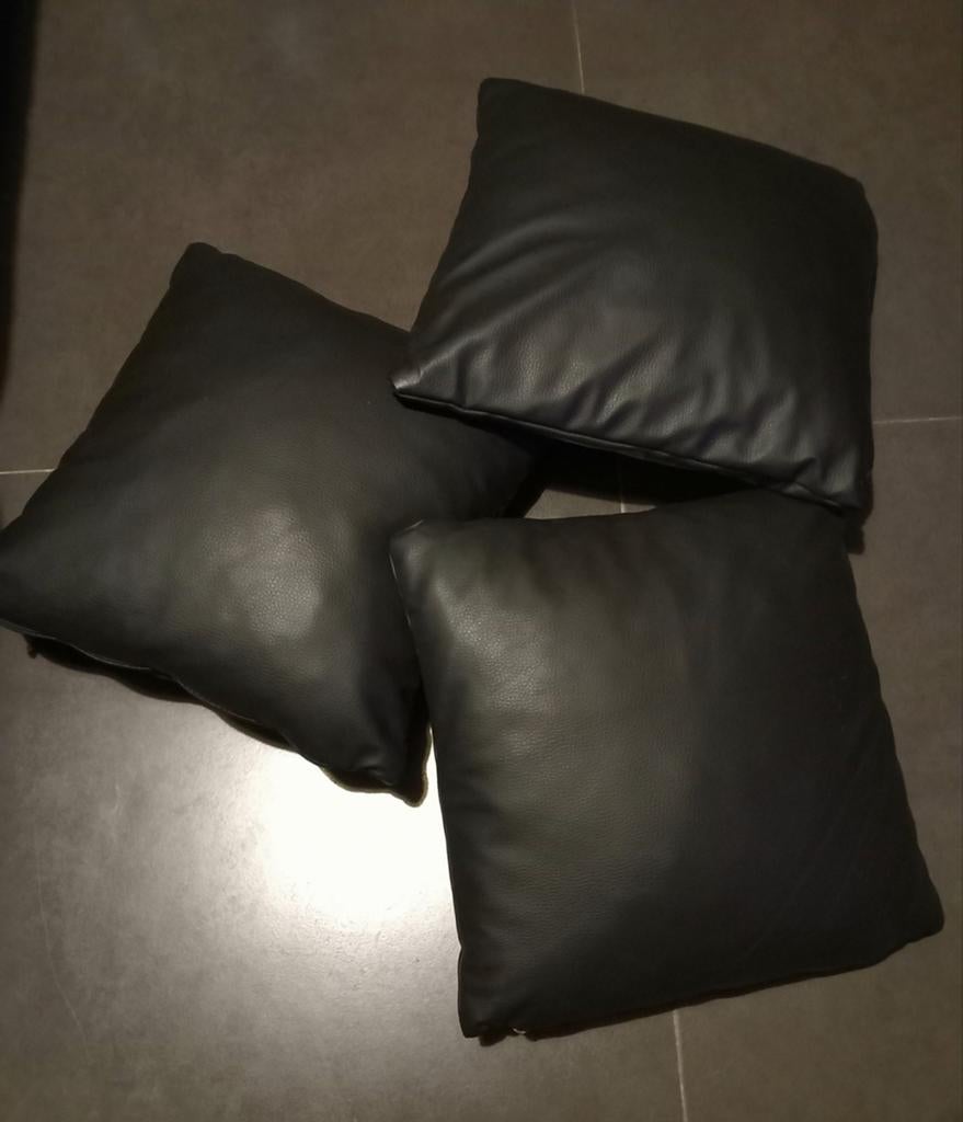 Trois coussins en cuir 40/40 cm -> 5 €/pièce (ensemble 10€), Enlèvement, Comme neuf, Noir, Carré