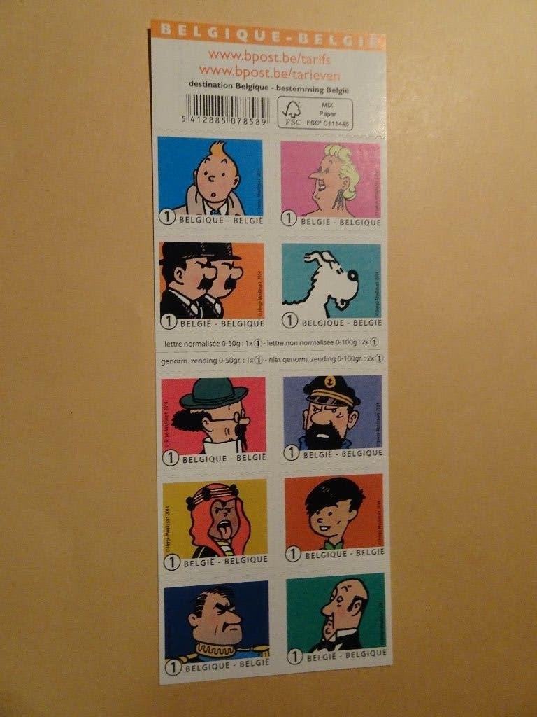 10 Feuillets de 10 timbres (1) Tintin - Personnages, Enlèvement ou Envoi, Tintin, Neuf, Image, Affiche ou Autocollant