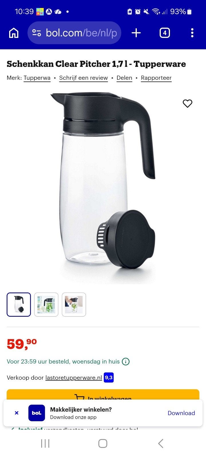 Tupperware - schenkkan van 1.7 l, Elektronische apparatuur, Melkopschuimers, Ophalen