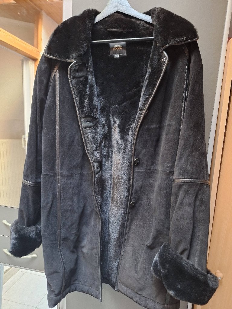 Manteau d'hiver en cuir double en fourrure, Taille 42/44 (L), Enlèvement ou Envoi, Comme neuf, D'Auvri