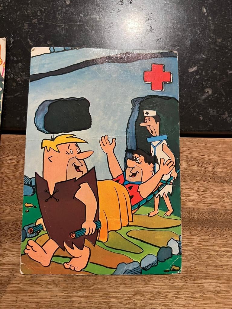 2 vintage postkaarten stripfiguren: Jommeke & The Flinstones, Gebruikt, Geen idee, Overige typen, Overige figuren
