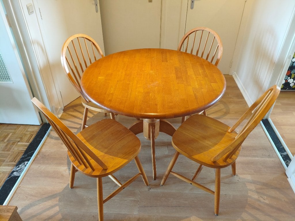 Table, Teck, Quatre personnes, Rond, 50 à 100 cm