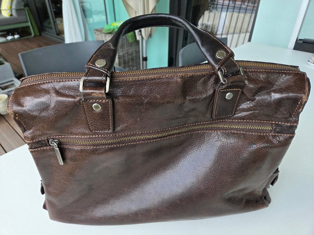 Bruine lederen boekentas - goede staat, Handtassen en Accessoires, Bruin, Aktetas of Boekentas, Ophalen of Verzenden, Leer