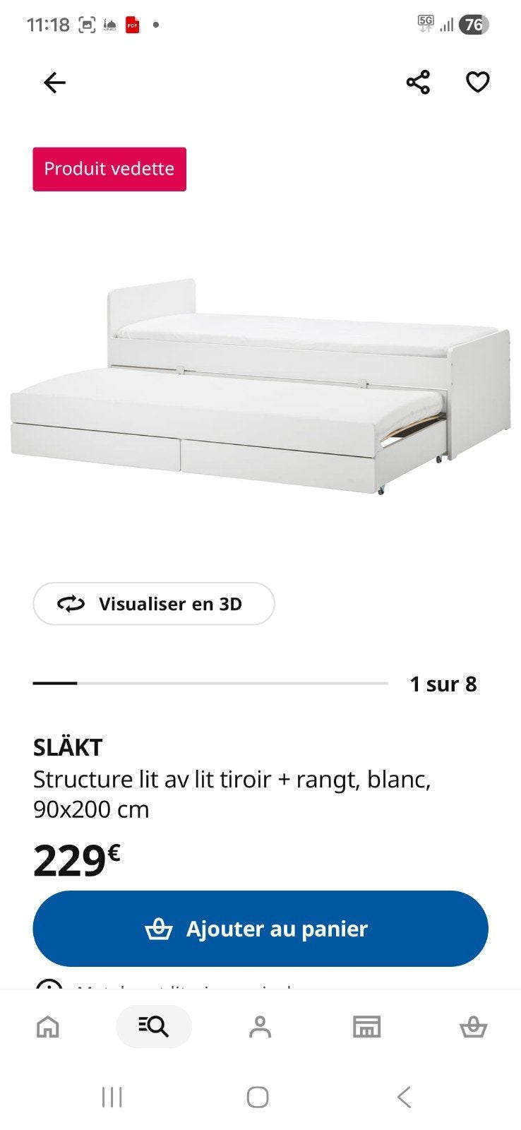 lit double tiroirs, Enlèvement