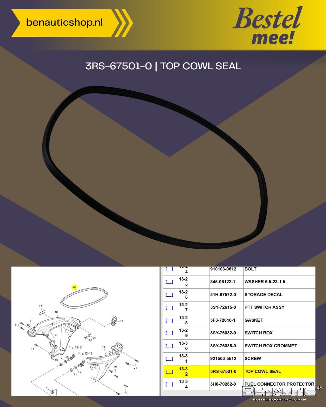 Accessoire Tohatsu Top Cowl Seal 3RS-67501-0, -, -, Nieuw, Ophalen of Verzenden