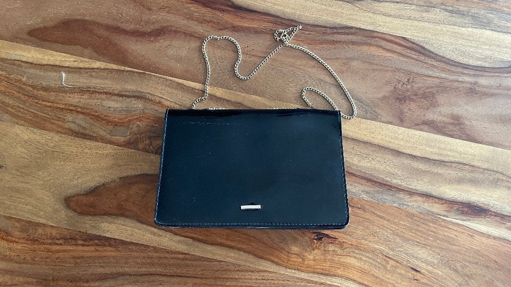 Sac à main ancien, cuir noir verni - Très bon état, Enlèvement ou Envoi, Noir, Sac à main