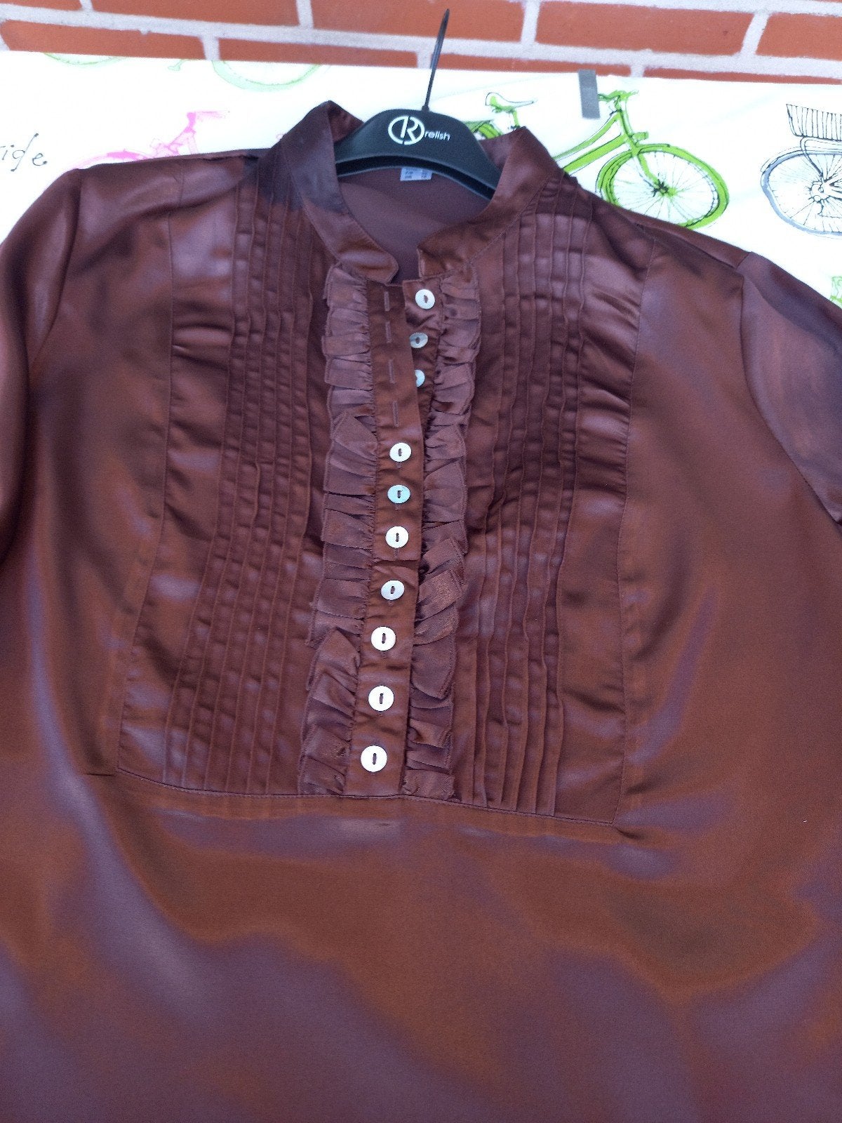 mooie  satijnen herfstbloes, Kleding | Dames, Ophalen, Bruin, Jurgen michaelsen, Maat 42/44 (L)